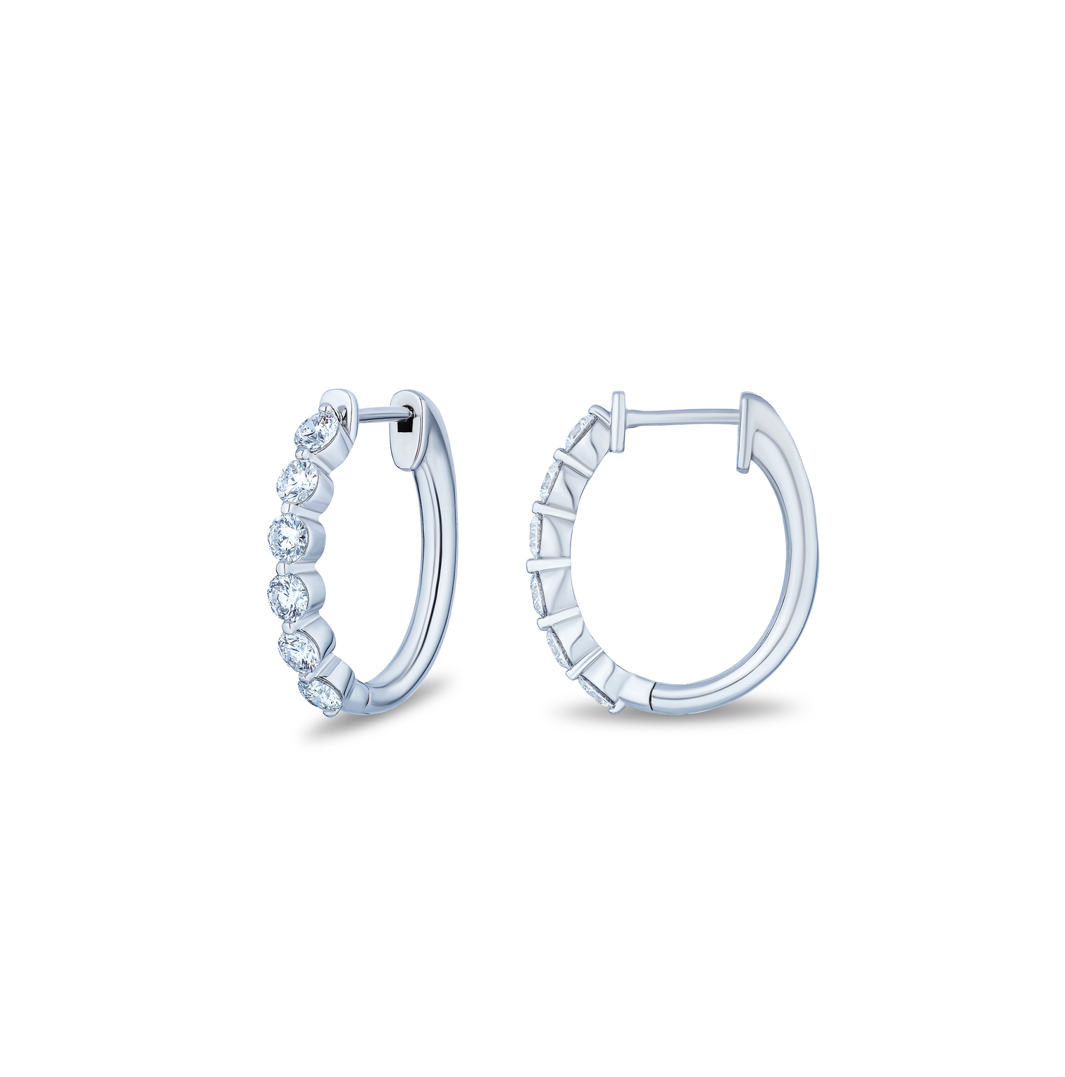 18K White Gold Round Diamond Huggie Earrings